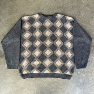 RARE GRANDPA INDIE SKATER STREETWEAR KNITTED MULTIPATTERNED CREWNECK SWEATER